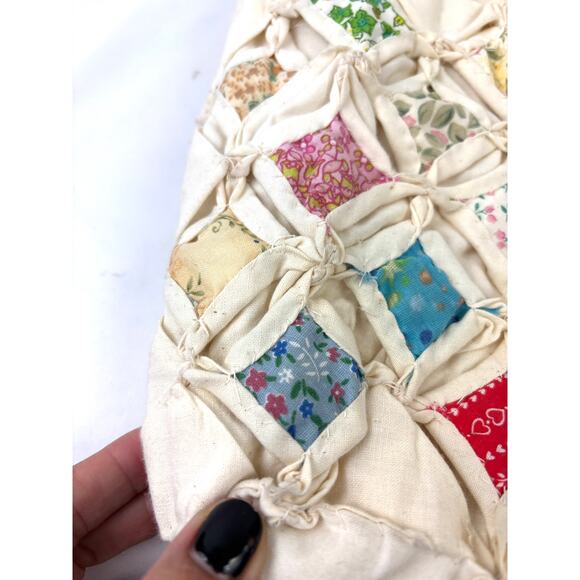 Vintage Handmade Quilted Tote Bag with Cathedral Stitch Patchwork MCM - Picture 2 of 12